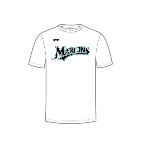 Marlins Mens Sublimated SS Dri Fit Crew Neck - White