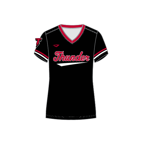 SJ Thunder Womens SS Dri Fit V Neck - Black