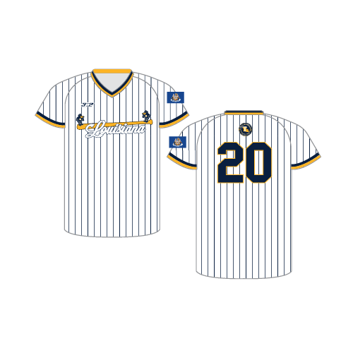 Team Louisiana Youth Baseball V Neck Jersey - White Pin