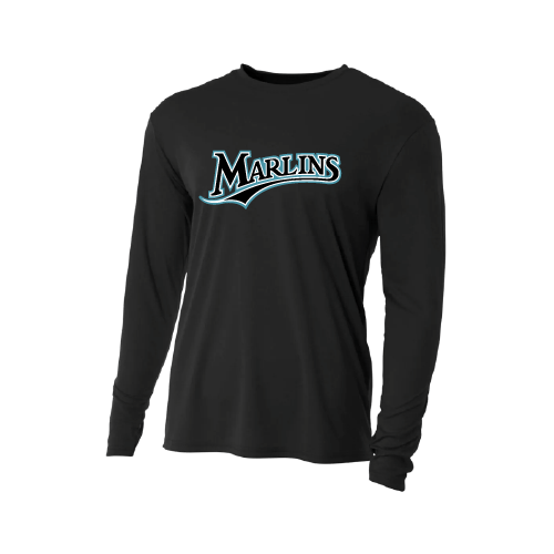 Marlins Mens LS Dri Fit Crew Neck - Black