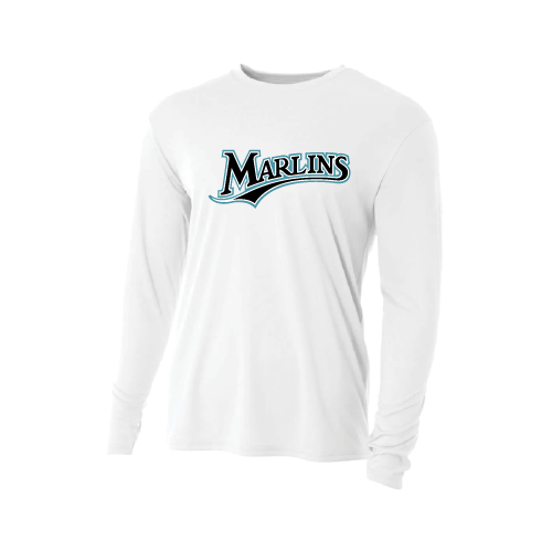Marlins Mens LS Dri Fit Crew Neck - White