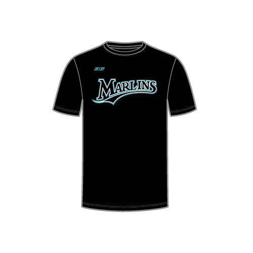 Marlins Mens Sublimated SS Dri Fit Crew Neck - Black