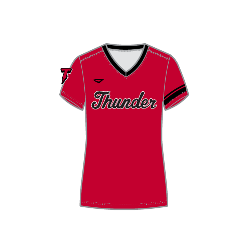 SJ Thunder Womens SS Dri Fit V Neck - Red